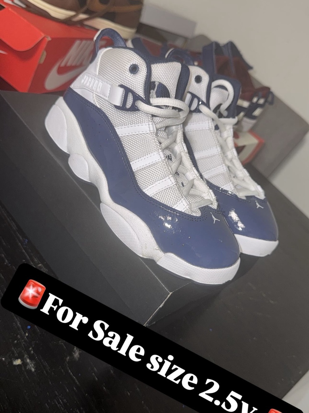Jordan Kids Navy and White High-Top Sneakers
